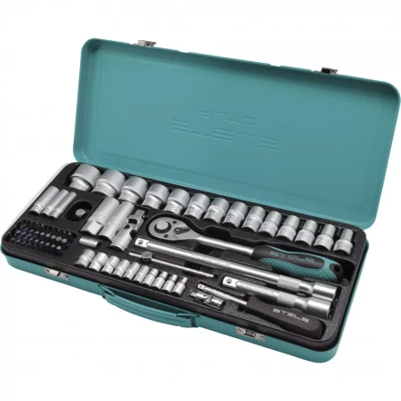 Набор торцевых головок с трещоткой 1/2 и 1/4 69 предметов Stels 13576 купить в Магнитогорске