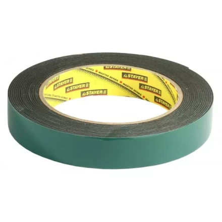 Двухсторонняя клейкая лента на вспененной основе, STAYER Professional 12233-19-05, черная, 19мм х 5м 12233-19-05 купить в Магнитогорске