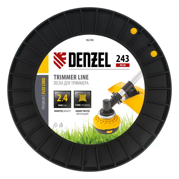Леска для триммера витой квадрат, 2,4мм х 243м, на DIN катушке FLEX CORD// Denzel 96298 купить в Магнитогорске
