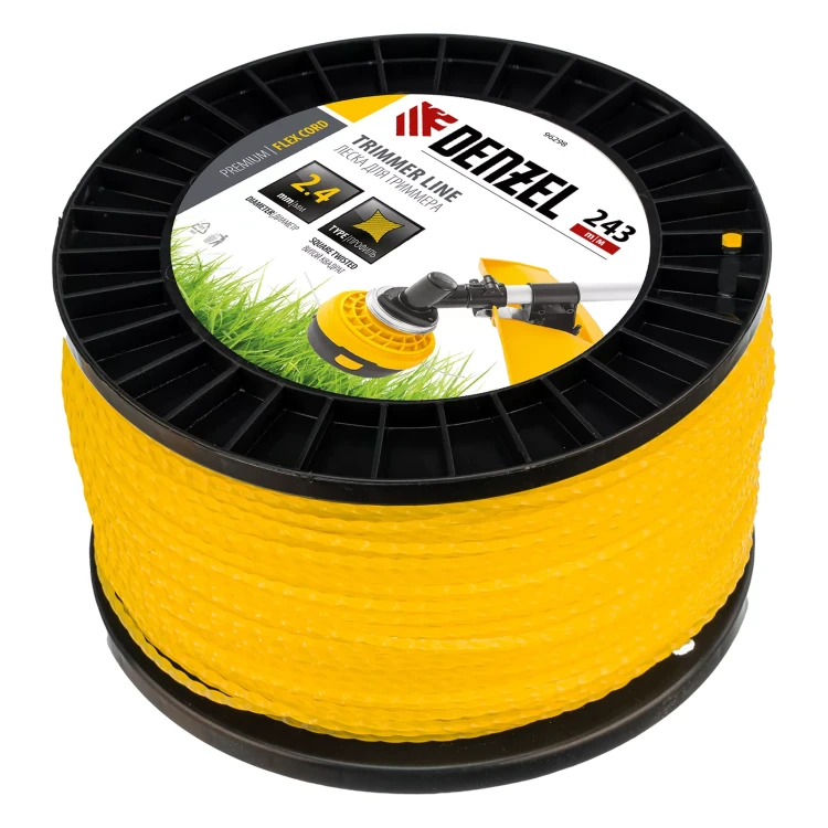 Леска для триммера витой квадрат, 2,4мм х 243м, на DIN катушке FLEX CORD// Denzel 96298 купить в Магнитогорске