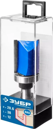ЗУБР 28.6 x 38 мм, хвостовик 12 мм, фреза пазовая прямая с верхним подшипником, Профессионал (28756-28.6-38-12) купить в Магнитогорске