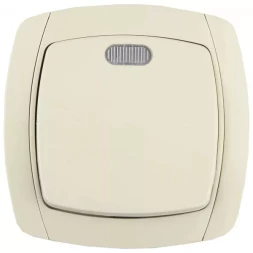 Выключатель СВЕТОЗАР &quot;CITY LIGHT&quot; одноклавишный в сборе, с подсветкой, бежевый, 10А/~250В SV-54231-B