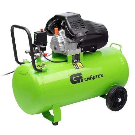 Компрессор воздушный Сибртех КК-2200/100 58009, 2,2 кВт, 350 л/мин, 100 л, прямой привод, масляный купить в Магнитогорске
