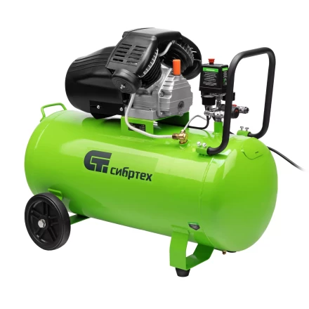 Компрессор воздушный Сибртех КК-2200/100 58009, 2,2 кВт, 350 л/мин, 100 л, прямой привод, масляный купить в Магнитогорске