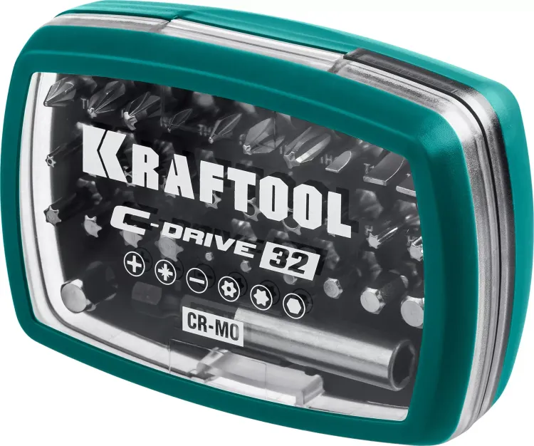 Набор бит и адаптеров KRAFTOOL C-Drive многофункциональный, Cr-Mo сталь, в ударопрочном компактном боксе. Цветная маркировка типов шлицов 26067-H32 купить в Магнитогорске