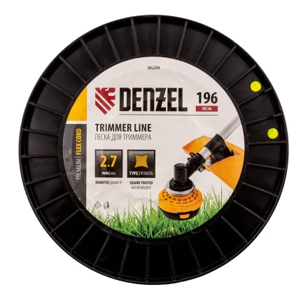 Леска для триммера витой квадрат, 2,7мм х 196м, на DIN катушке FLEX CORD// Denzel 96299 купить в Магнитогорске