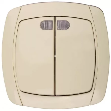 Выключатель СВЕТОЗАР &quot;CITY LIGHT&quot; двухклавишный в сборе, с подсветкой, бежевый, 10А/~250В SV-54235-B купить в Магнитогорске