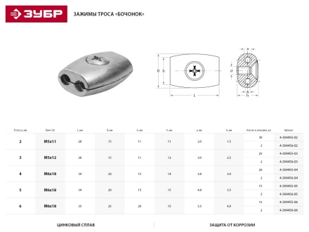 Зажим троса ЗУБР &quot;МАСТЕР&quot; &quot;Бочонок&quot;, 5мм, 15 шт 4-304455-05 купить в Магнитогорске