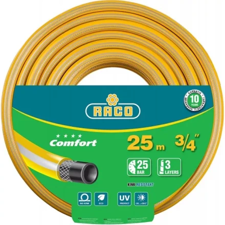 Шланг RACO &quot;COMFORT&quot; поливочный, 30атм., армированный, 3-х слойный, 3/4&quot;х25м 40303-3/4-25 купить в Магнитогорске