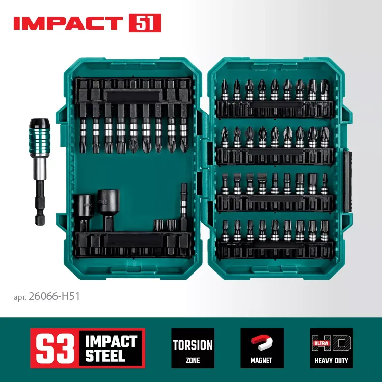 Набор ударных торсионных бит KRAFTOOL Impact, Cr-Mo-V-Nb сталь 26066-H51 купить в Магнитогорске