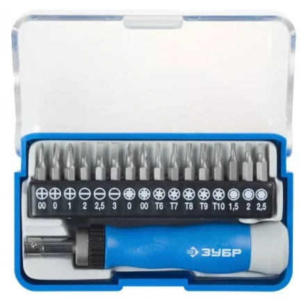 ЗУБР &quot;ЭКСПЕРТ&quot; Набор &quot;Т-17&quot;: Отвертка для точных работ, реверсивная рукоятка, CR-V, сменные биты 25626-H17 купить в Магнитогорске