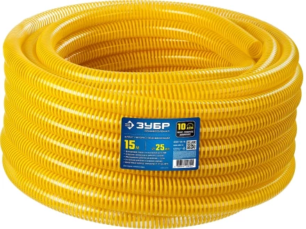 ЗУБР 25 мм x 15 м, 10 атм, со спиралью ПВХ, напорно-всасывающий шланг, ПРОФЕССИОНАЛ (40327-25-15) купить в Магнитогорске