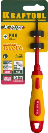 Отвертка KRAFTOOL, высоковольтная, Cr-Mo-V стержень, двухкомпонент. маслобензостойкая рукоятка, PH №0, 60мм 250084-0-060 купить в Магнитогорске