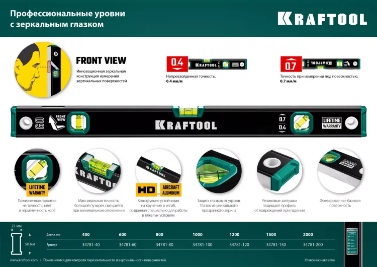 Профессиональный уровень с зеркальным глазком KRAFTOOL 34781-40 купить в Магнитогорске