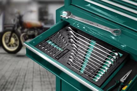 Наборы ключей комбинированных KRAFTOOL, Cr-V, DIN 3110, в EVA-ложементе 27079-H18E купить в Магнитогорске