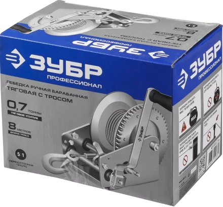 Лебедка ручная барабанная ЗУБР &quot;ПРОФЕССИОНАЛ&quot;, тяговая, тросовая, 0,7т, 8м 43113-0.7_z01 купить в Магнитогорске