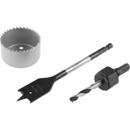 Набор ЗУБР &quot;ЭКСПЕРТ&quot; для врезки замков, коронка по дереву 48мм, державка с центр. сверлом, перьевое сверло 22мм, 3 пред 2954-48-H3_z01 купить в Магнитогорске