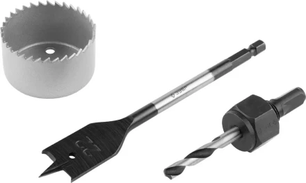 Набор ЗУБР &quot;ЭКСПЕРТ&quot; для врезки замков, коронка по дереву 48мм, державка с центр. сверлом, перьевое сверло 22мм, 3 пред 2954-48-H3_z01 купить в Магнитогорске