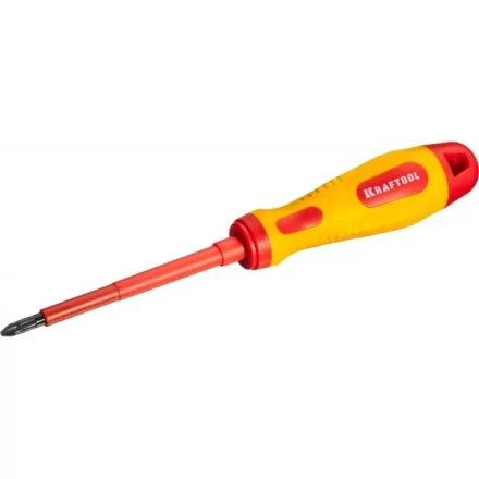 Отвертка KRAFTOOL, высоковольтная, Cr-Mo-V стержень, двухкомпонент. маслобензостойкая рукоятка, PH №2, 100мм 250084-2-100 купить в Магнитогорске
