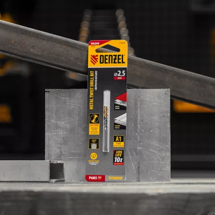 Сверло спиральное по металлу Denzel 2,5 x 57 мм, Р6М5, Golden Tip , 2шт. 718224 купить в Магнитогорске