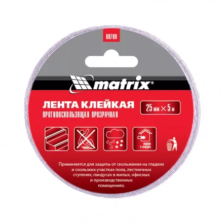 Лента клейкая противоскользящая прозрачная 25 мм x 5 м Matrix 88709 купить в Магнитогорске