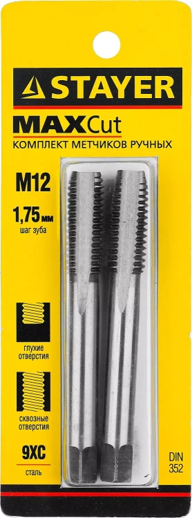 Комплект метчиков STAYER "MASTER", сталь 9ХС, М12х1,75, 2 шт 28025-12-1.75-H2 купить в Магнитогорске