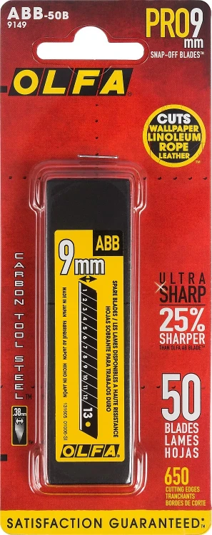 Лезвия OLFA сегментированные BLACK MAX, 9х80х0,38мм, 13 сегментов, 50шт OL-ABB-50B купить в Магнитогорске