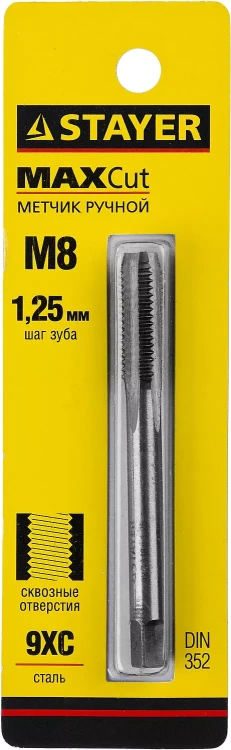 Метчик STAYER "MASTER" одинарный, для сквозных отверстий, сталь 9ХС, М8х1,25 28020-08-1.25 купить в Магнитогорске