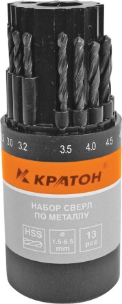 Набор сверл по мет 1,5-6,5 мм 13 шт Кратон 1 05 01 010 купить в Магнитогорске