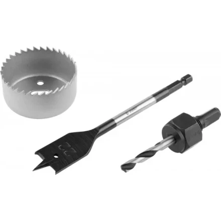 Набор ЗУБР &quot;ЭКСПЕРТ&quot; для врезки замков. Коронка по дереву 54мм, державка с центр. сверлом, перьевое сверло 22мм, 3 пред 2954-54-H3_z01 купить в Магнитогорске