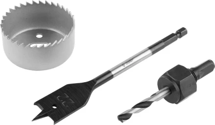 Набор ЗУБР &quot;ЭКСПЕРТ&quot; для врезки замков. Коронка по дереву 54мм, державка с центр. сверлом, перьевое сверло 22мм, 3 пред 2954-54-H3_z01 купить в Магнитогорске