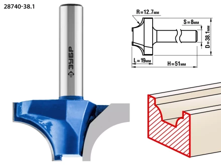 ЗУБР 38.1 x 19 мм, радиус 12.7 мм, фреза пазовая фасонная №1, Профессионал (28740-38.1) купить в Магнитогорске