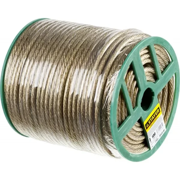 Трос стальной в полимерной оболочке, d=8,0 мм, L=100 м, STAYER Master 30410-80 30410-80 купить в Магнитогорске