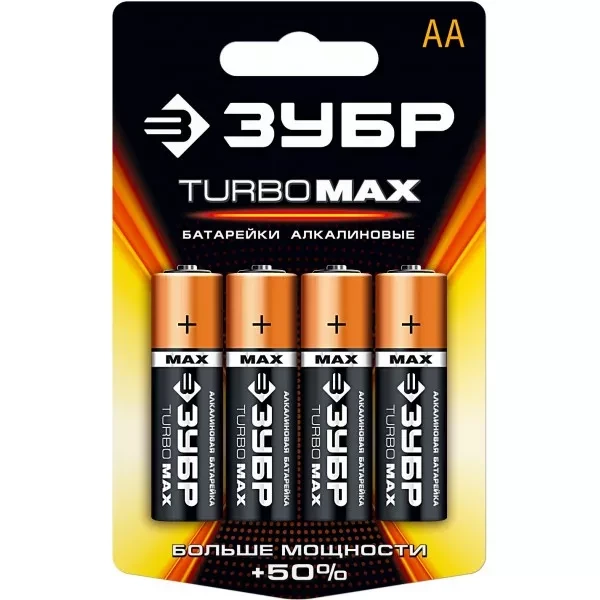 Батарейка ЗУБР "TURBO MAX" щелочная (алкалиновая), тип AA, 1,5В, 4шт на карточке 59206-4C купить в Магнитогорске