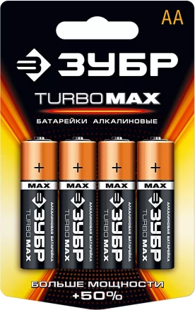 Батарейка ЗУБР &quot;TURBO MAX&quot; щелочная (алкалиновая), тип AA, 1,5В, 4шт на карточке 59206-4C купить в Магнитогорске