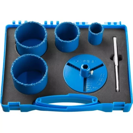 Набор кольцевых коронок ЗУБР &quot;ПРОФЕССИОНАЛ&quot; c карбид-вольфрамовым нанесением, 6 предм. в кейсе: коронки O 33, 53, 67, 73 мм, основание, сверло 33350-H6_z01 купить в Магнитогорске