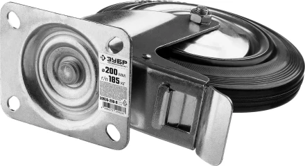 ЗУБР d 200 мм, г/п 185 кг, игольчатый подшипник, резина/металл, поворотное колесо c тормозом, Профессионал (30936-200-B) купить в Магнитогорске