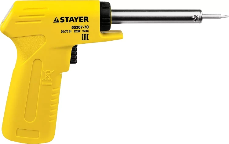 Паяльник с пистолетной пластмассовой рукояткой, STAYER "MASTER" MAXTerm, 55307-70, 30 - 70 Вт, конус 55307-70 купить в Магнитогорске