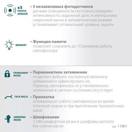 Маска сварщика с автоматическим светофильтром 11061 купить в Магнитогорске