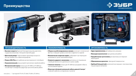 ЗУБР 28 мм, 900 Вт, перфоратор SDS Plus + БЗП, мет. корпус, Профессионал (ЗП-2890 МС) купить в Магнитогорске