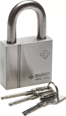 Замок ЗУБР &quot;ЭКСПЕРТ&quot; навесной, нержавеющая сталь (корпус и дужка), закаленная дужка, 60мм 37290-60 купить в Магнитогорске