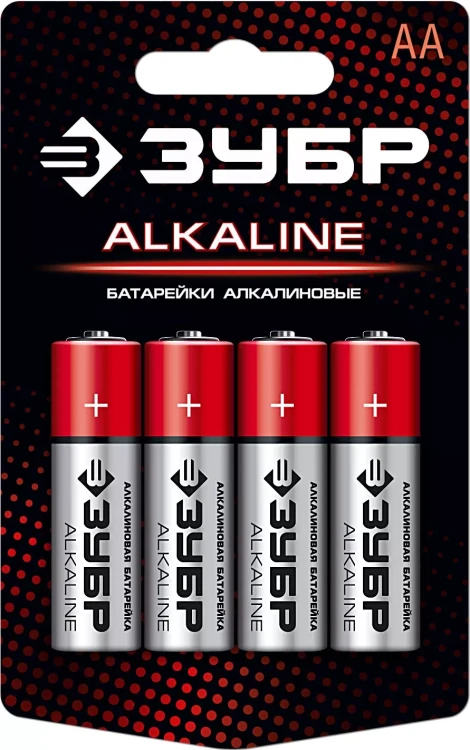 Батарейка "ЗУБР" "ALCALINE" щелочная (алкалиновая), "AA", 1,5В, 4шт 59223-4C купить в Магнитогорске