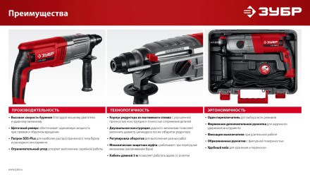 ЗУБР 30 мм, 950 Вт, перфоратор SDS Plus, мет. корпус (П-30-950 М) купить в Магнитогорске