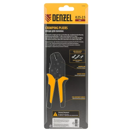 Клещи для обжима неизолированных наконечников НК и НВ, разъемов РП, 0,25 - 2,5 мм2 Denzel 17745 купить в Магнитогорске