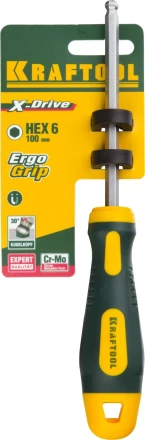 Отвертка KRAFTOOL, Cr-Mo-V сталь, двухкомпонентная противоскользящая рукоятка, HEX, №6x100мм 250075-6-100 купить в Магнитогорске