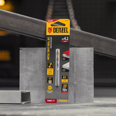 Сверло спиральное по металлу Denzel 4,2 x 75 мм, Р6М5, Golden Tip, 718230 купить в Магнитогорске