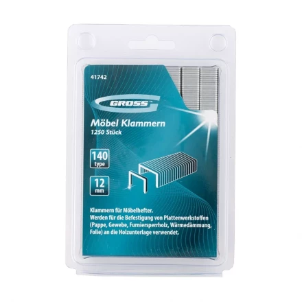 Скобы 12 мм для мебельного степлера усиленные тип 140 1250 шт GROSS 41742 купить в Магнитогорске
