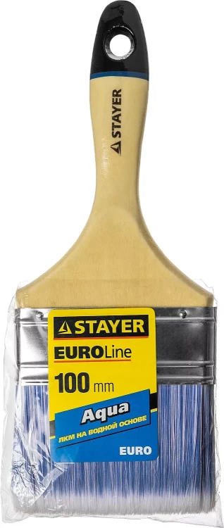 Кисть плоская STAYER "EURO", "AQUA" для воднодисперсионных и акриловых ЛКМ, искусств щетина, деревян ручка, 4"/100мм 01062-100 купить в Магнитогорске
