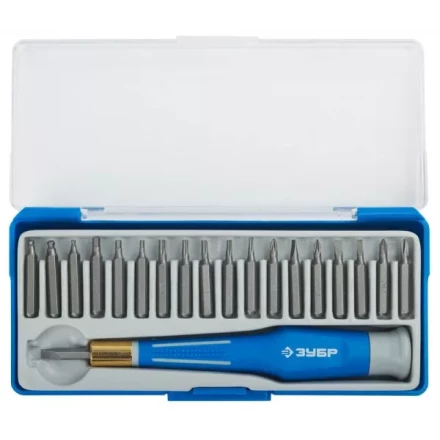Набор ЗУБР Отвертка &quot;ЭКСПЕРТ&quot; для точных работ, CR-V, двухкомпонентная рукоятка,сменные биты, 20предметов 25622-H20 купить в Магнитогорске