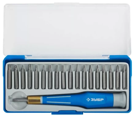 Набор ЗУБР Отвертка &quot;ЭКСПЕРТ&quot; для точных работ, CR-V, двухкомпонентная рукоятка,сменные биты, 20предметов 25622-H20 купить в Магнитогорске